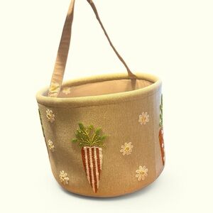 Charming Tan Basket with‎ Embroidered Carrot Design